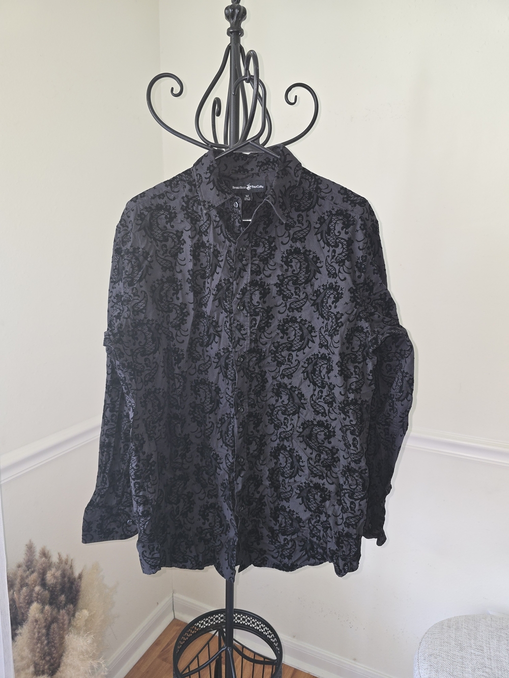 Beverly Hills Polo Club Black Velvet Burnout Dress Shirt